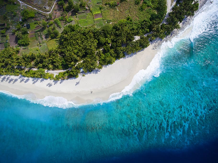 areal view photography of body of water, maldives, fuvahmulah, HD wallpaper