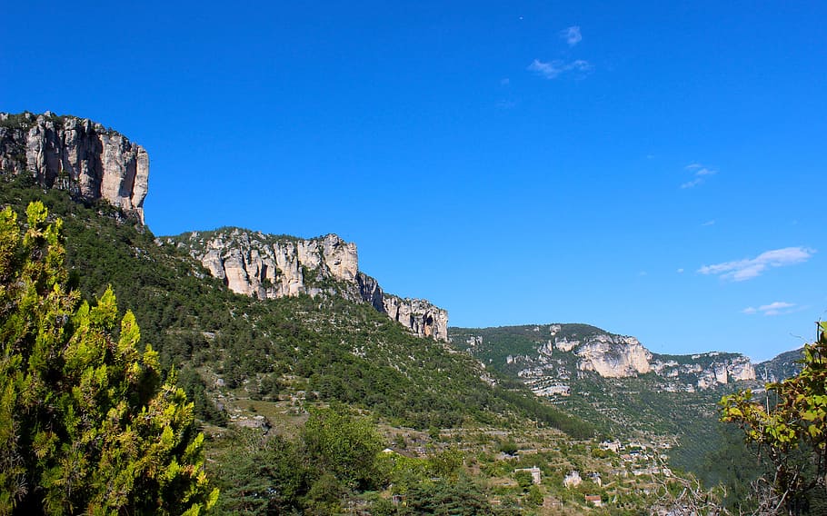 Typical Landscape in Gorges du Tarn - Southern France, blue, canyon, HD wallpaper