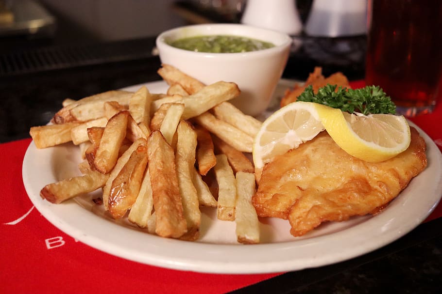 food, fish, chips, fish and chips, plate, restaurant, dinner, HD wallpaper