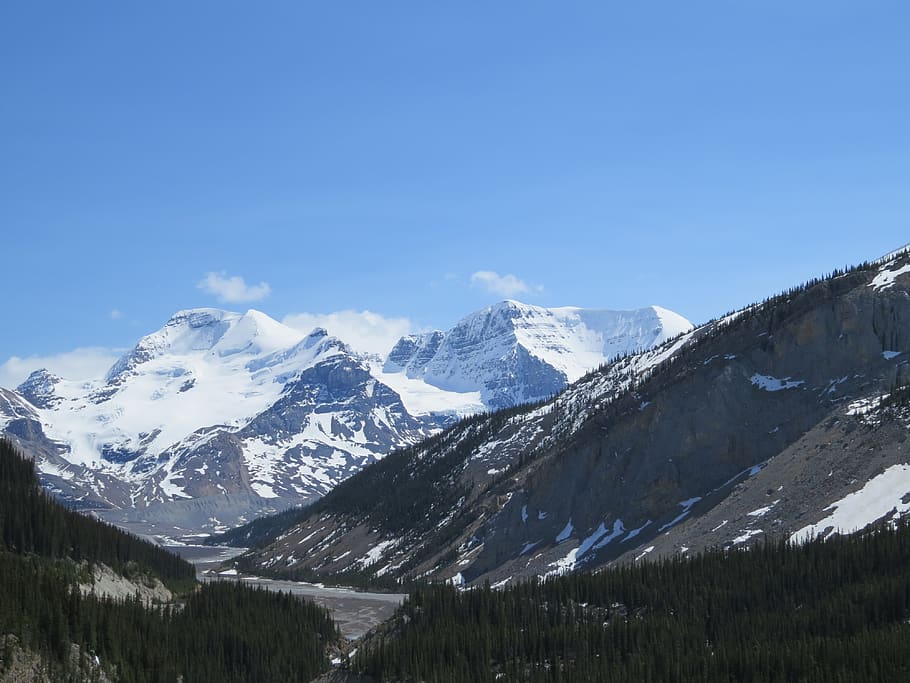 canada, athabasca glacier, mountains, mountain range, snow capped HD wallpaper