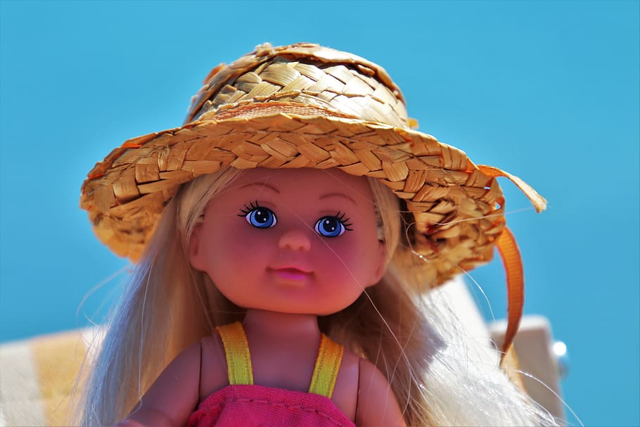 doll, face, hat, portrait, charming, colorful, summer, funny HD wallpaper