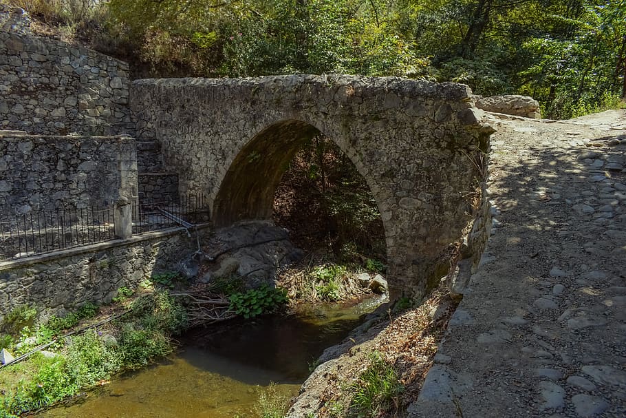 bridge, stone, river, architecture, old, nature, venetian, kalopanayiotis HD wallpaper