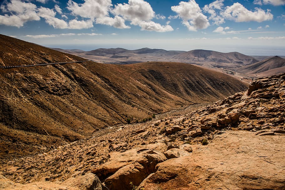 brown mountain scenery, sand, desert, spain, island, fuerteventura, HD wallpaper