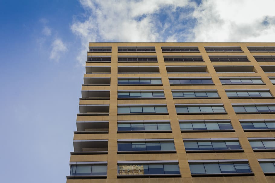 building, pattern, blue, windows, sky, cityscape, skyscraper HD wallpaper