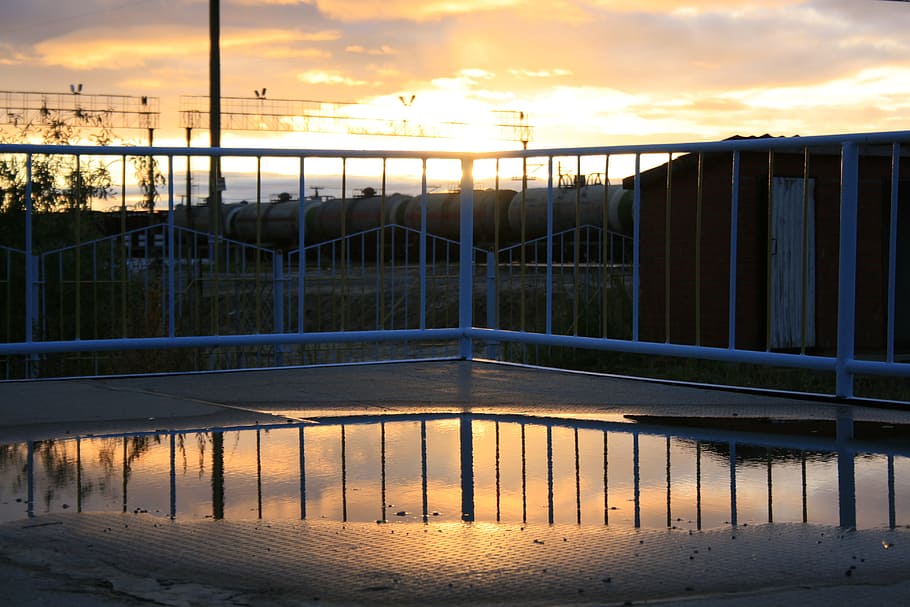 scene, sunset, Purpe, reflection, water, sky, cloud - sky, architecture HD wallpaper