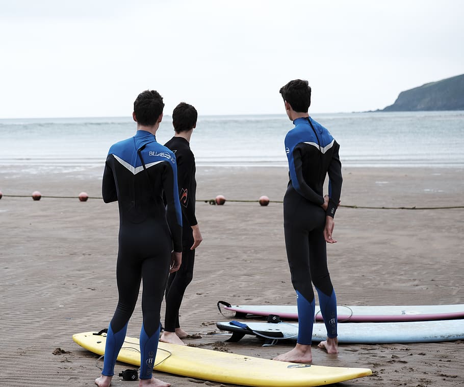 surf, surfing, surfers, beach, three, 3, sea, ocean, sport HD wallpaper