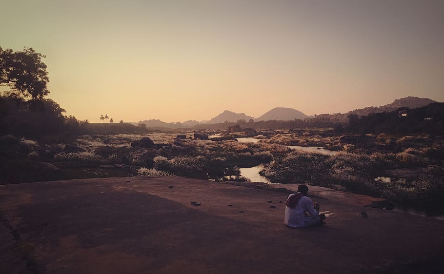india, sunset, hampi, eastern, river, sky, mountain, nature HD wallpaper