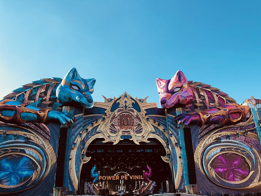 blue and pink fox wall decor, theme park, amusement park, cluj-napoca HD wallpaper