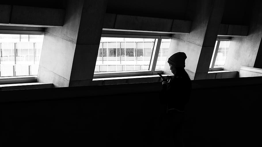 person, window, architecture, building, human, silhouette, skylight HD wallpaper