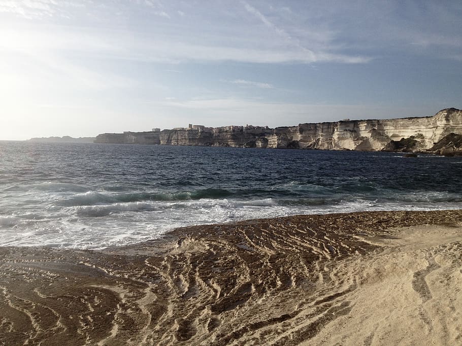 beach, sand, water, waves, shore, sea, ocean, rocks, cliffs HD wallpaper