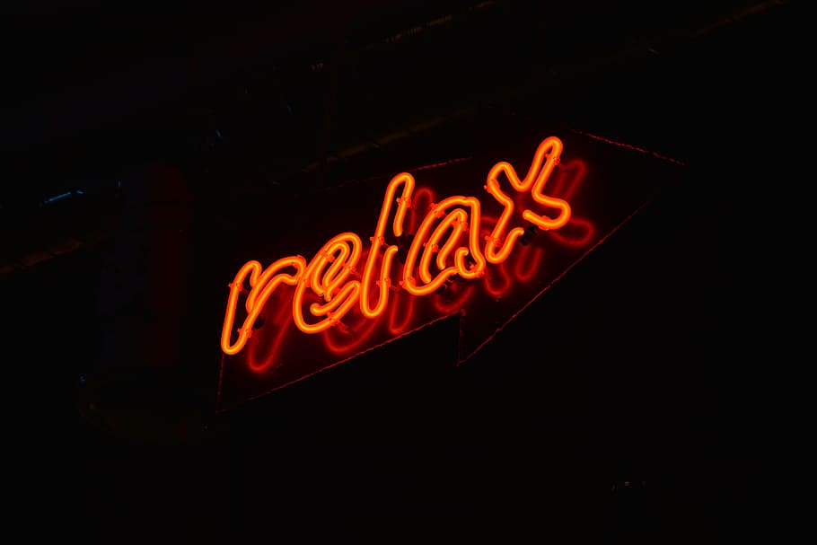 Red Relax Led Signage, illuminated, light, neon, neon light, neon sign HD wallpaper