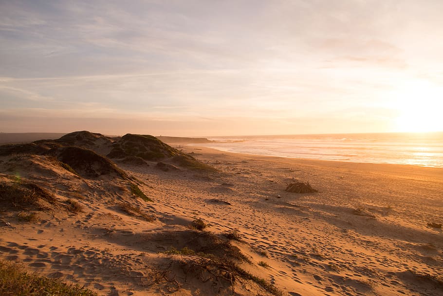 beach, sand, sunset, shore, ocean, sea, horizon, sky, scenics - nature HD wallpaper