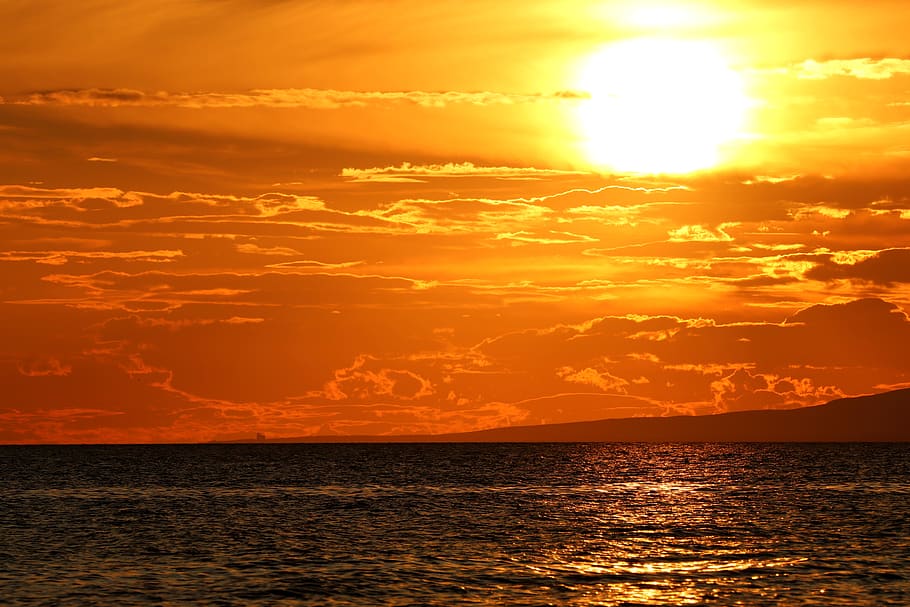 sunset, clouds, sea, nature, landscape, twilight, mood, water HD wallpaper