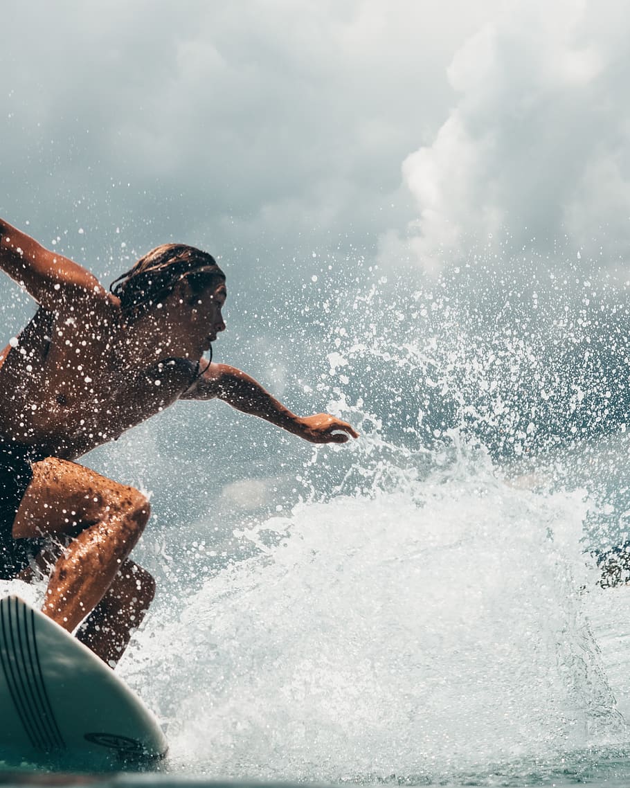 Man Riding White Surfboard, action, active, activity, adult, adventure HD wallpaper