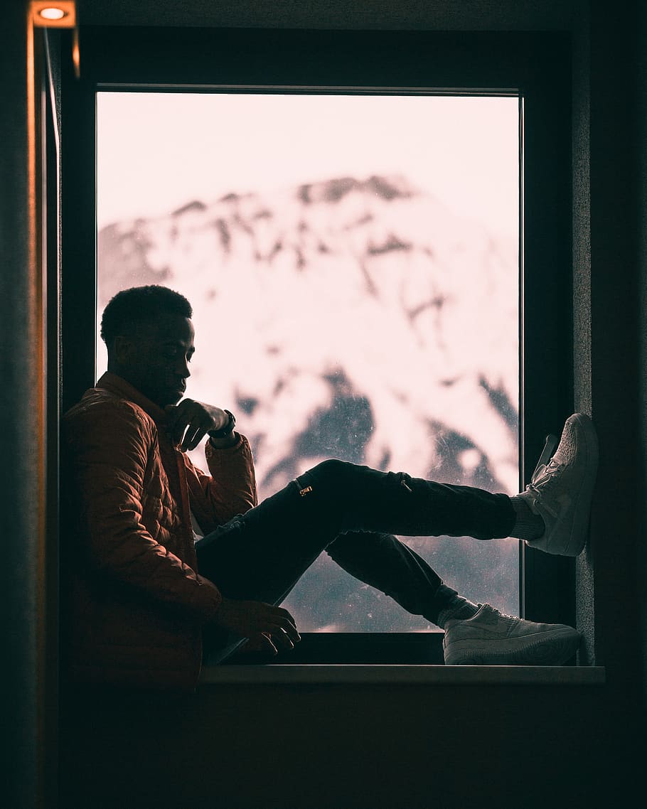 man sitting by the window, one person, real people, men, indoors HD wallpaper