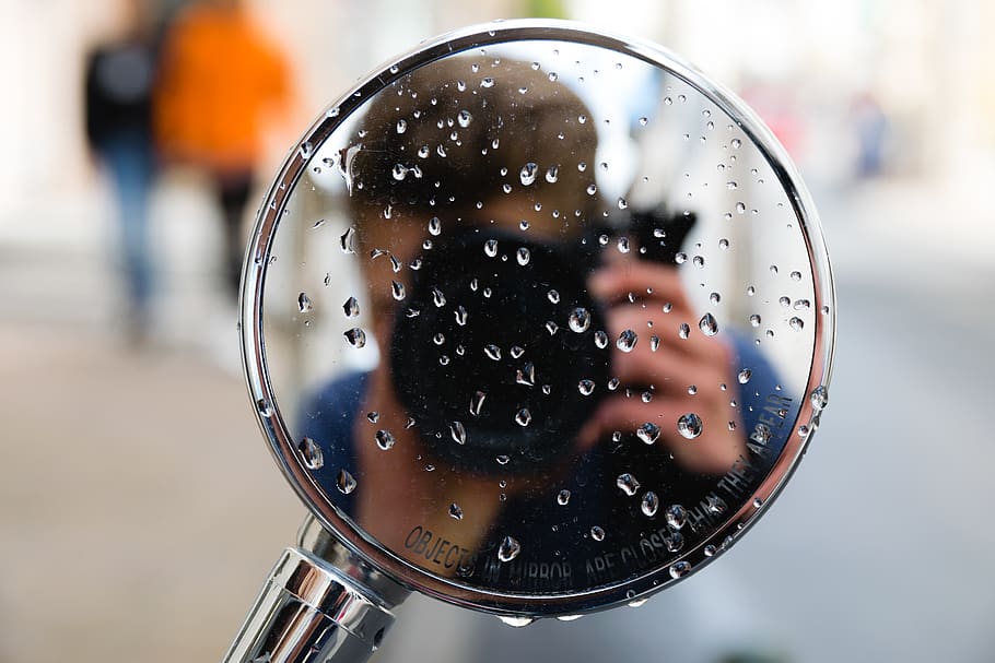 rear view mirror, self portrait, driving, motorcycle, round HD wallpaper