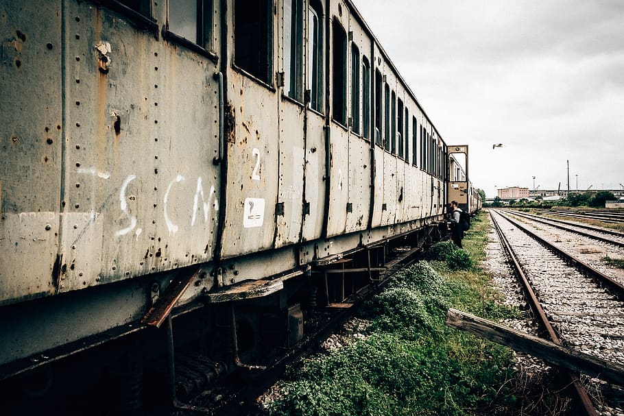 italy, trieste, man, train, rail transportation, railroad track HD wallpaper