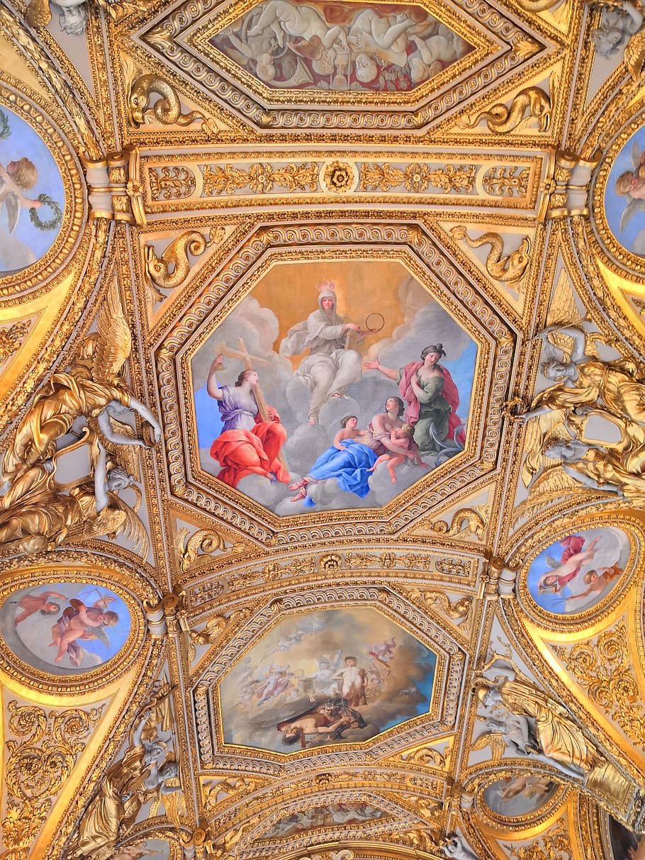 Hd Wallpaper Ceiling Louvre Paintings Gold Museum France