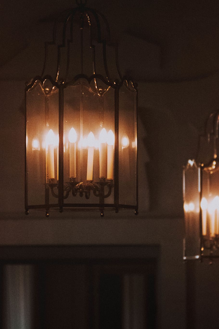 brown pendant light, illuminated, candle, lighting equipment HD wallpaper