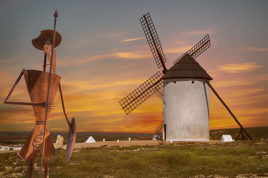 sunset, sky, horizon, twilight, mill, alternative energy, renewable energy HD wallpaper