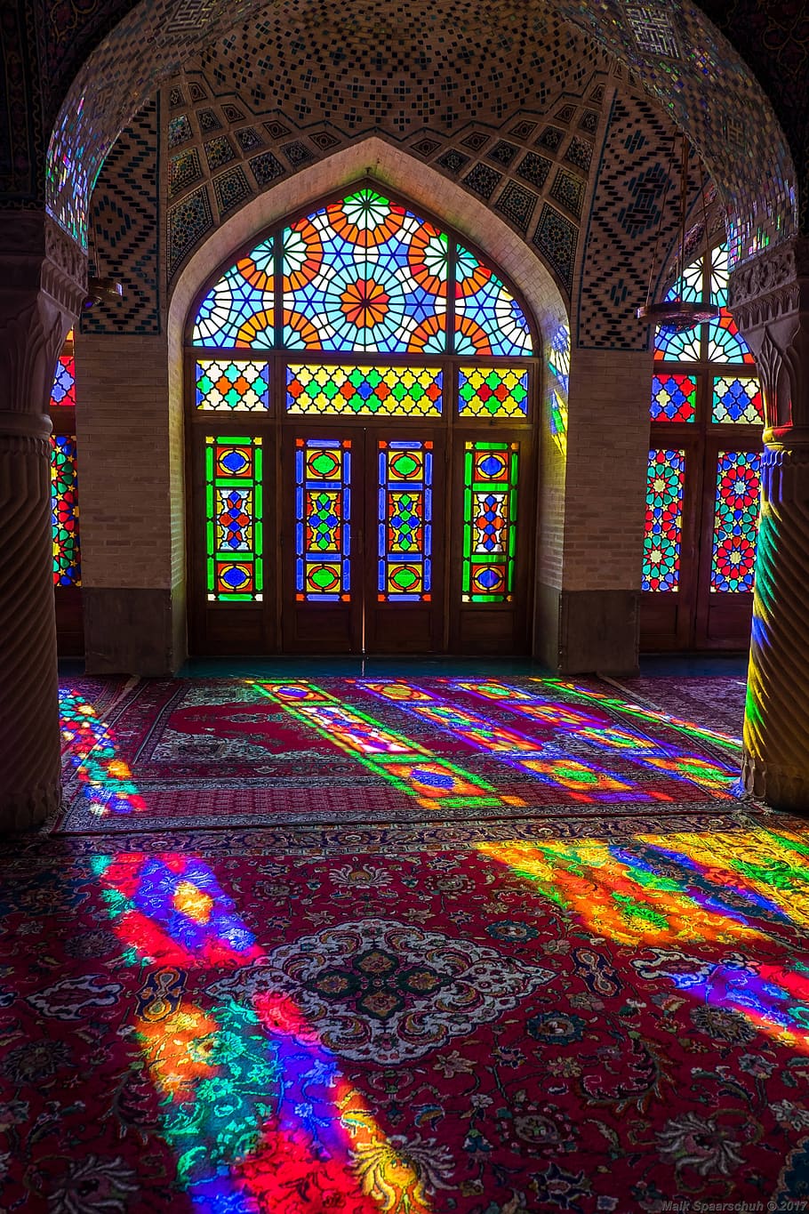 nasir al mulk mosque, shiraz, iran, sun, window, no people