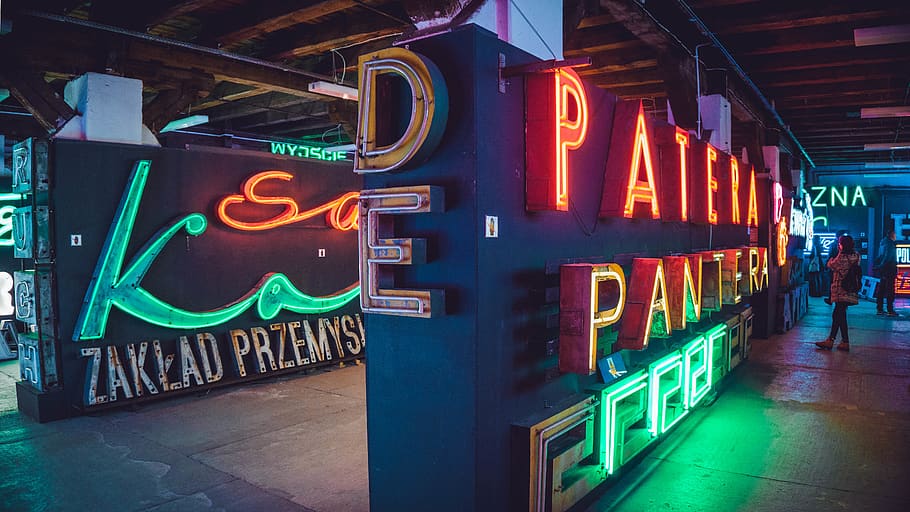 poland, warsaw, lights, neon, color, colour, museum, illuminated HD wallpaper