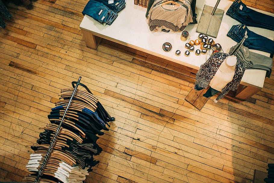 assorted-color clothes, high angle view, wood - material, flooring HD wallpaper