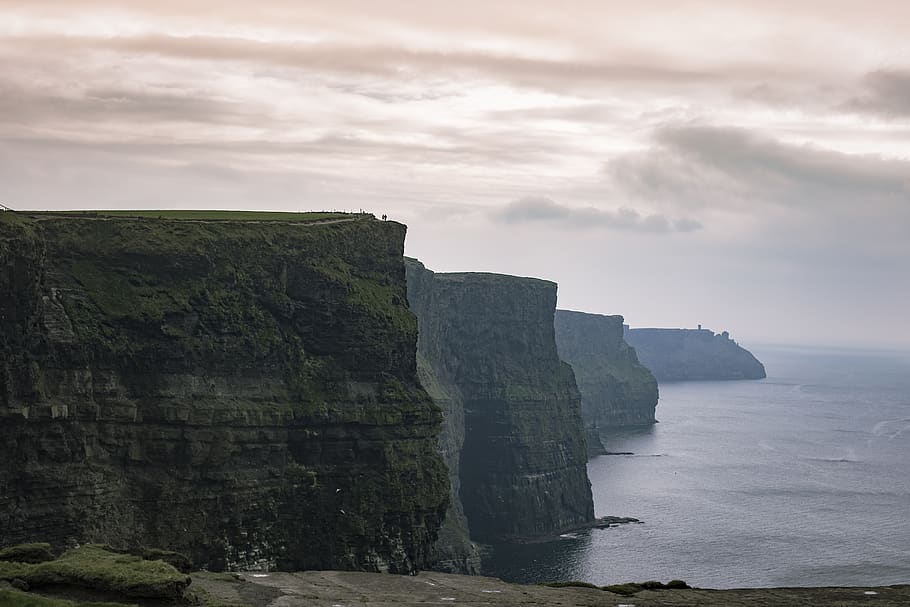 ireland, cliffs of moher, countryside, ocean, clouds, sky, magic hour, HD wallpaper