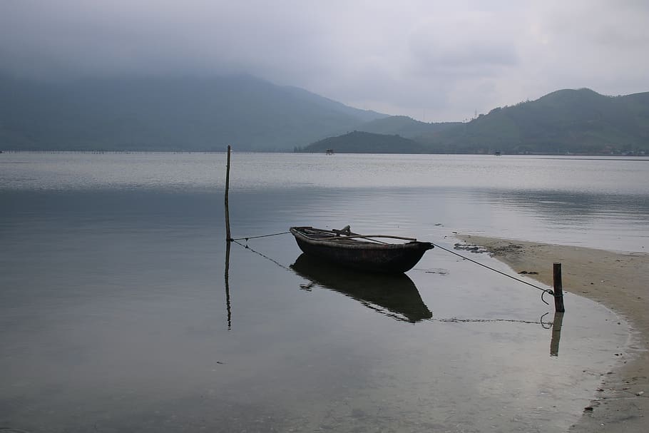 vietnam, da nang, fishermen village, lake, boat on a lake, fishing boat, HD wallpaper
