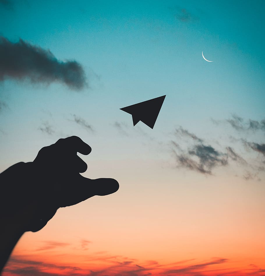 Silhouette Photo of Man Throw Paper Plane, airplane, backlit HD wallpaper