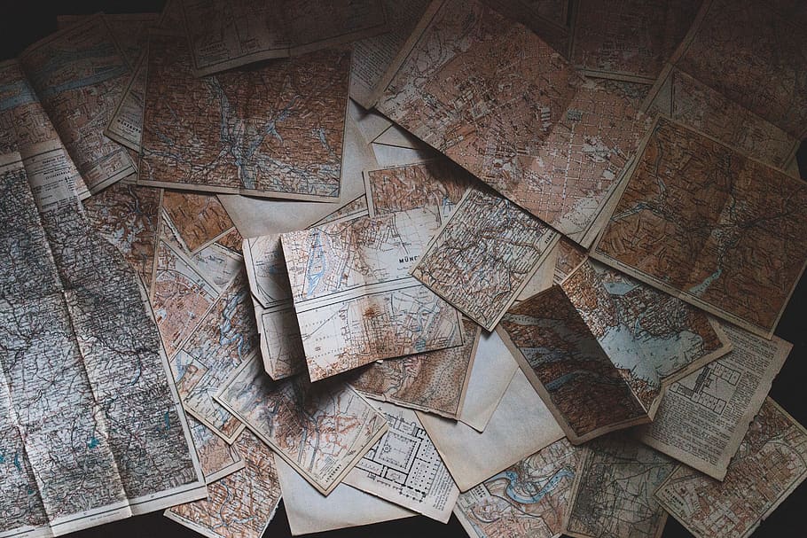 maps lying on the floor, indoors, high angle view, no people HD wallpaper