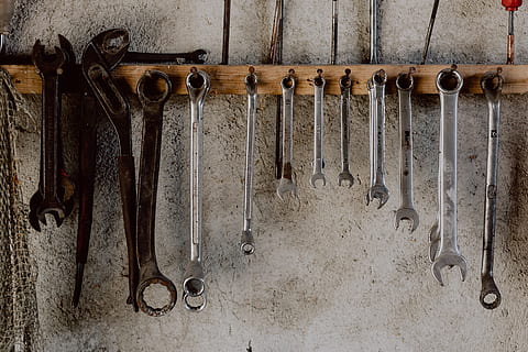 Set of ring and open-end wrench, workshop, garage, tools, repair HD wallpaper