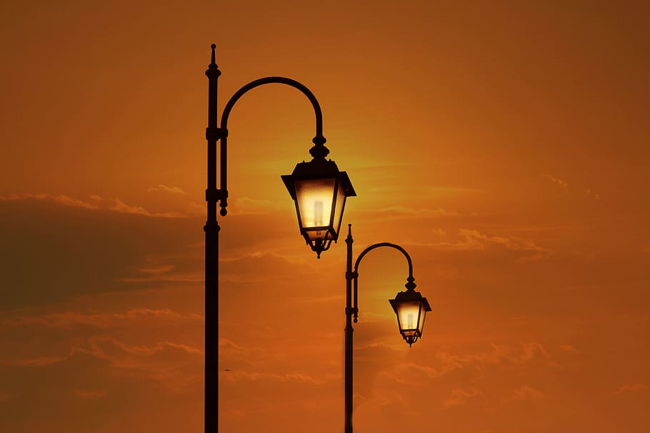 lantern, sunset, sky, light, red, street light, lighting equipment HD wallpaper