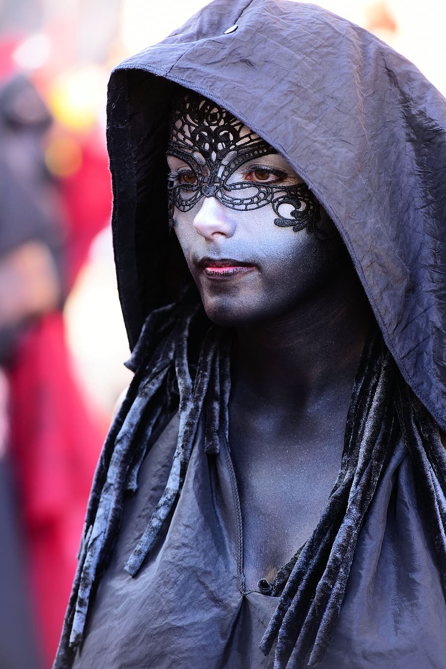 black, cape, hoodie, mask, eyes, festival, clothing, one person HD wallpaper