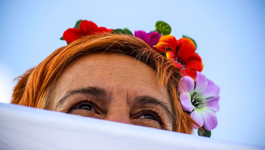 folk, flowers, dance, folklore, tradition, customs, eyes, look HD wallpaper