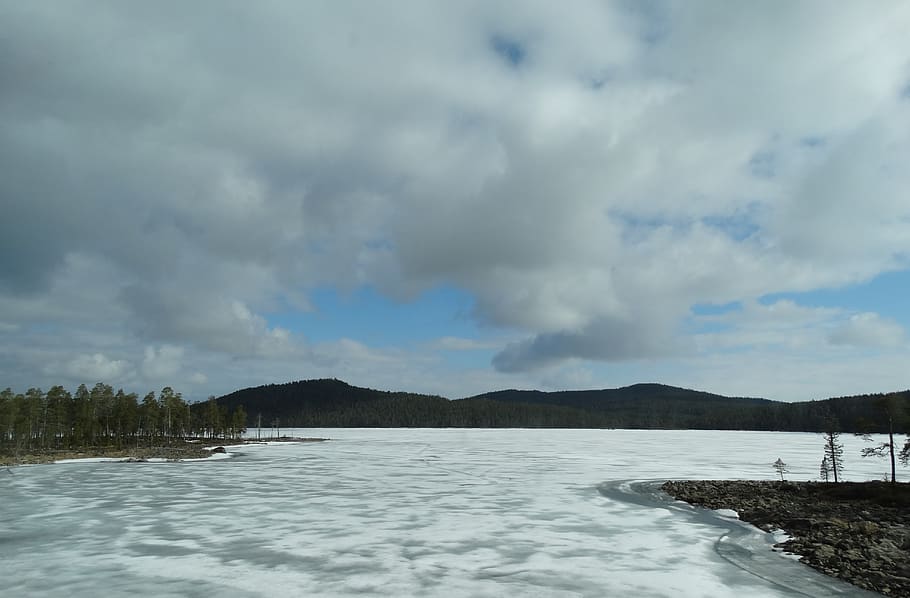 lake, frozen, finland, landscape, cloud - sky, water, beauty in nature, HD wallpaper