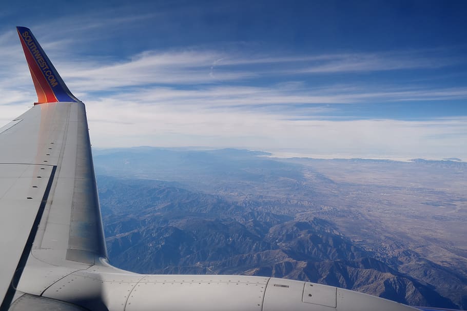 plane, flying, mountains, sky, clouds, california, sierra mountains HD wallpaper