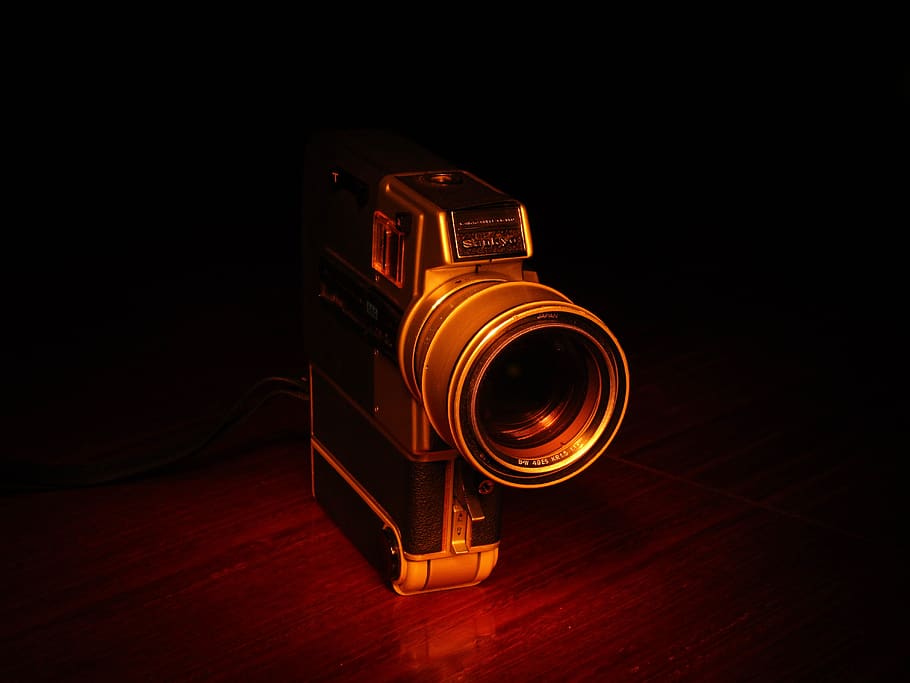 camera, lens, vintage, old, indoors, technology, black background HD wallpaper