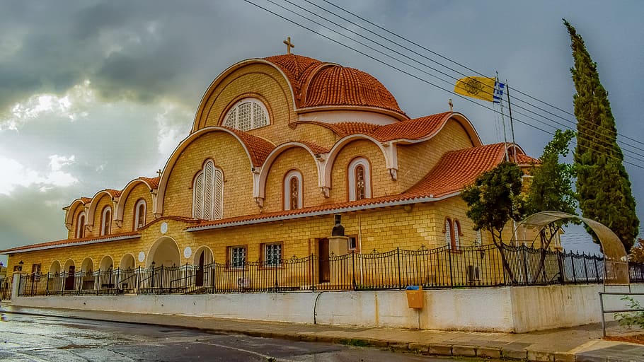 cyprus, dherynia, church, orthodox, architecture, religion, HD wallpaper