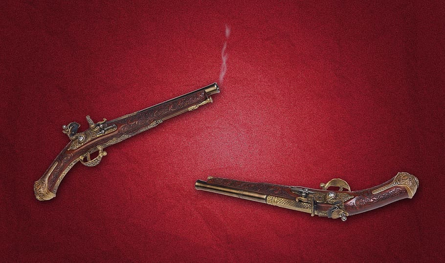 gun, vintage, object, fire, bullet, wooden, weapon, red, metal HD wallpaper