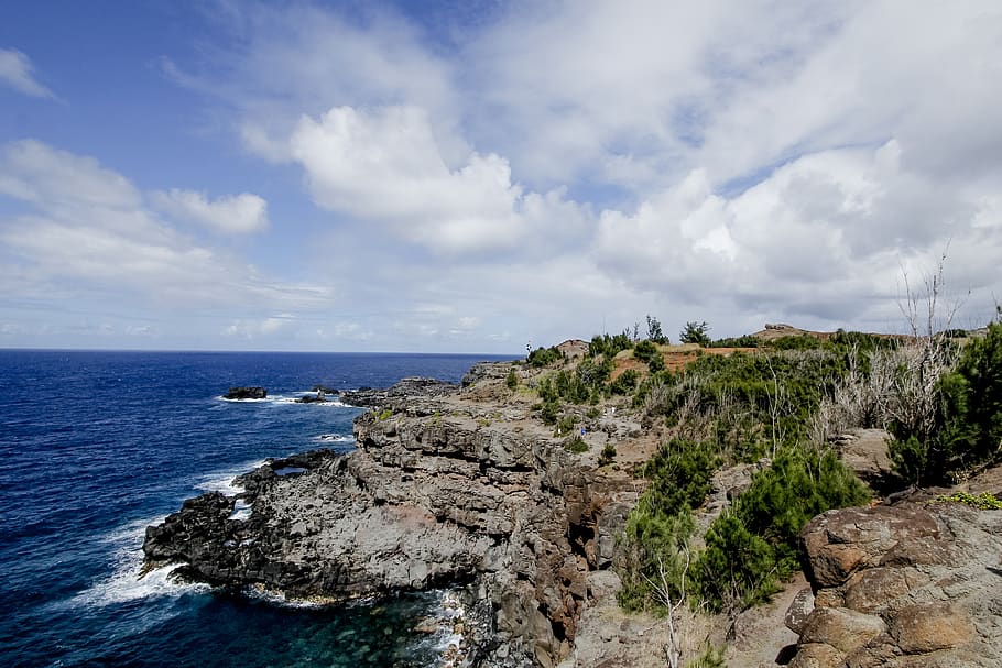 hawaii, united states, ocean, cliff, oceanview, sky, cloud - sky, HD wallpaper