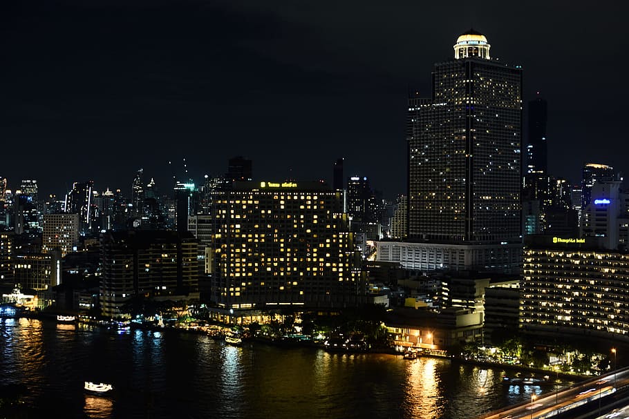 architecture, buildings, infrastructure, dark, night, sky, city HD wallpaper