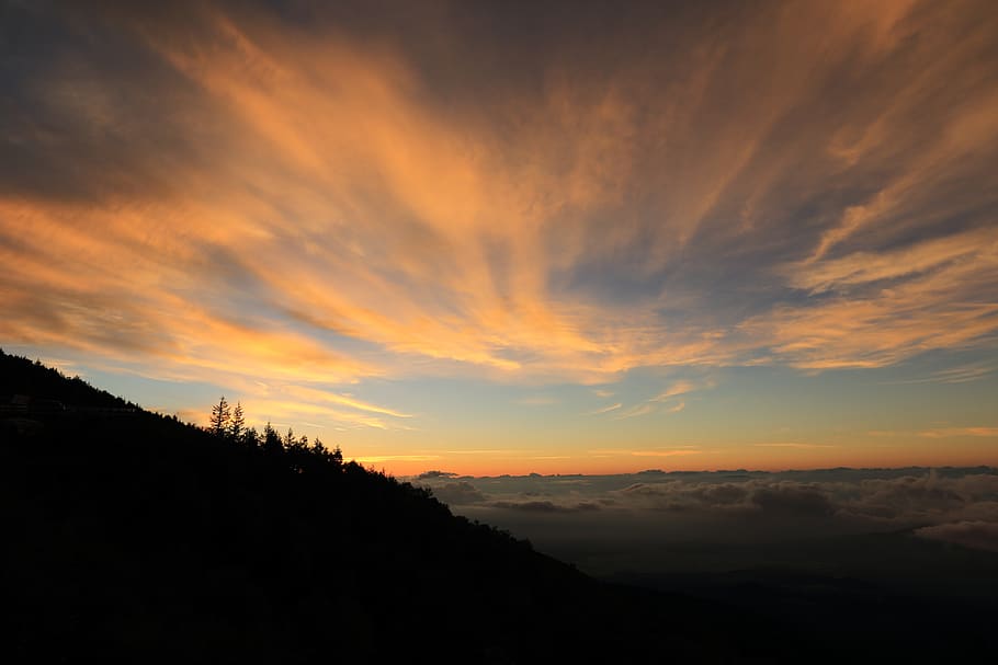 nature, landscape, trees, mountain, clouds, sky, sunset, beauty in nature HD wallpaper