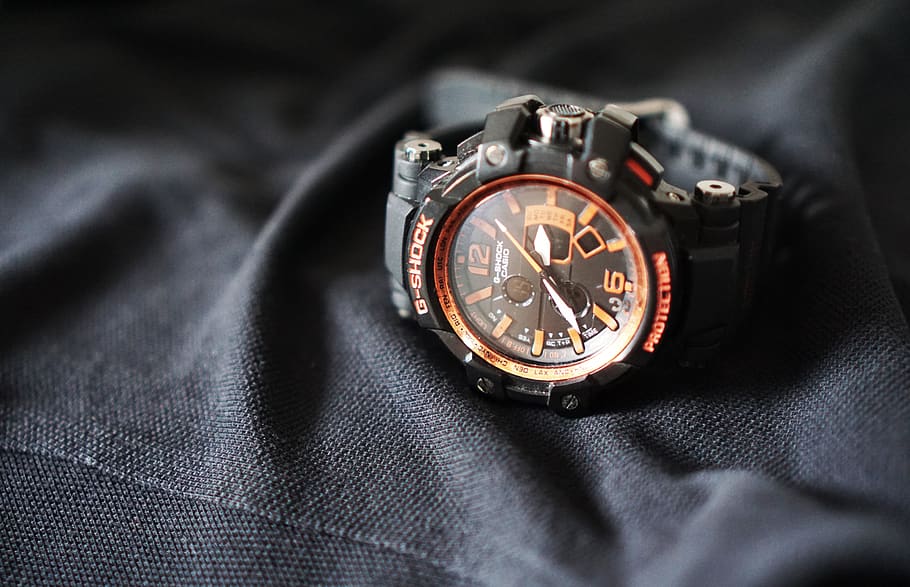 Casio G Shock Black Leather Strap Round Bezel Chronograph Watch, HD wallpaper
