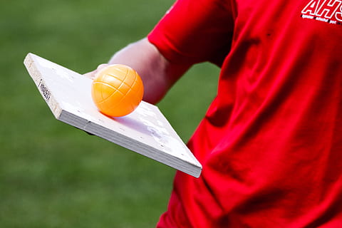 man balancing the orange ball, sphere, person, human, game, skills HD wallpaper