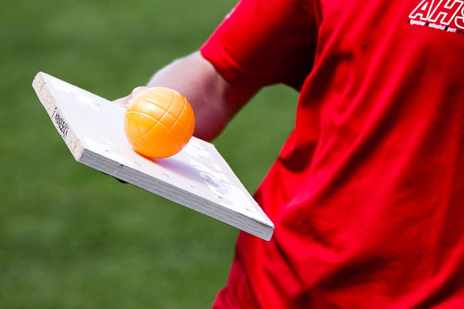 man balancing the orange ball, sphere, person, human, game, skills HD wallpaper