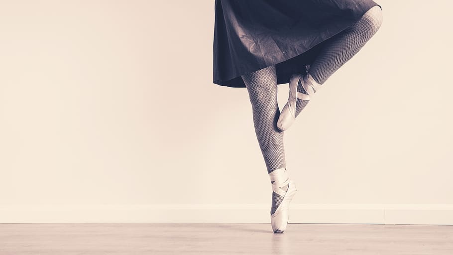 Person in Brown Skirt Doing Ballet, ballet dancer, black-and-white