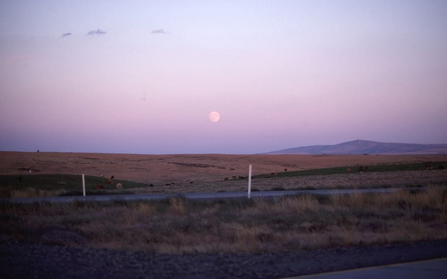 road, moon, sunset, mountains, sky, landscape, scenics - nature HD wallpaper