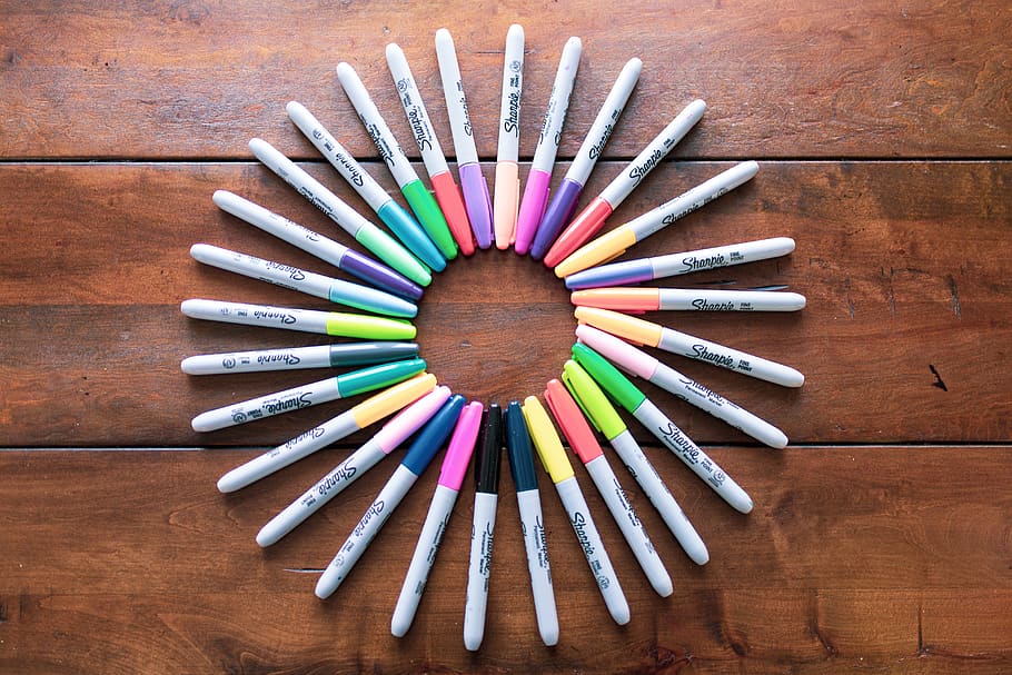 marker, pen, crayon, tool, brush, blossom, dahlia, plant, flower