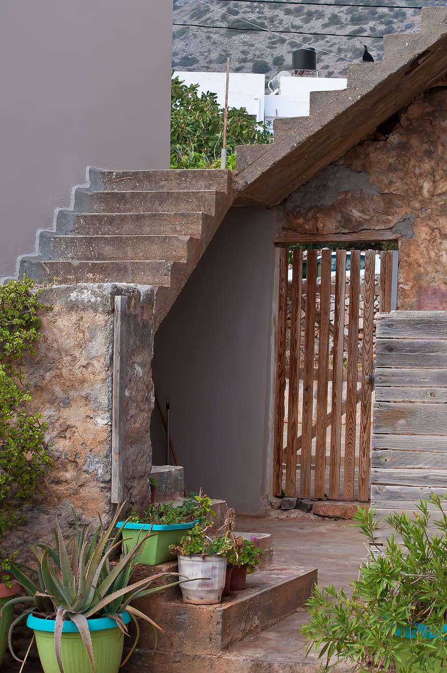 greece, crete, input, stairs, house, garden, front yard, plant HD wallpaper